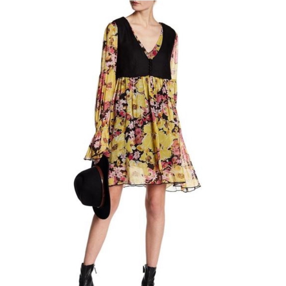 Free People black yellow vested dress New Small
